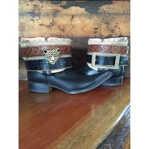Upcycled black western cowboy boots women's size 6